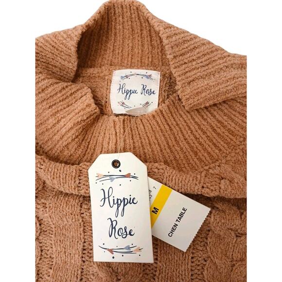 New w Tag Hippie Rose Chenile Sweater Sz M Neutral Cable Knit Cropped Preppy - Picture 2 of 12